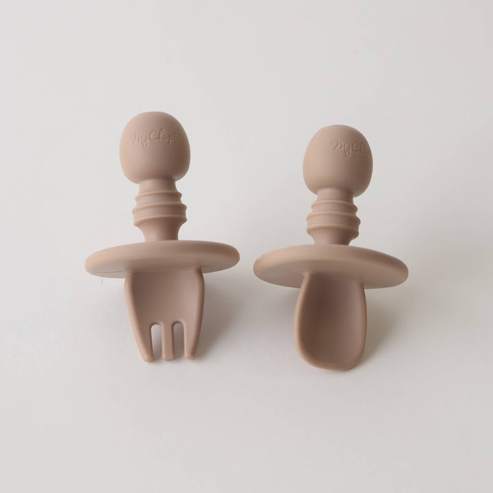 Chunky baby cutlery in a tan colour